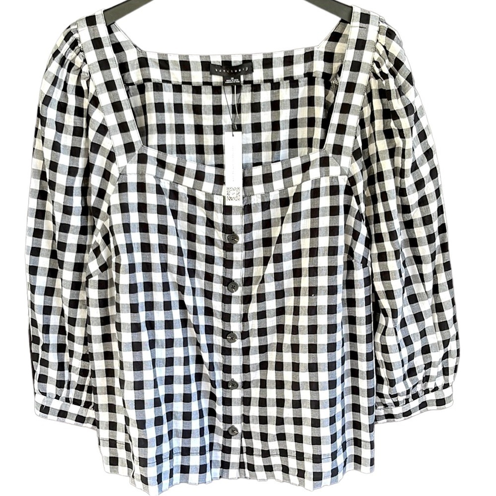 NWT Sanctuary Button Front Top Black White Size 2X